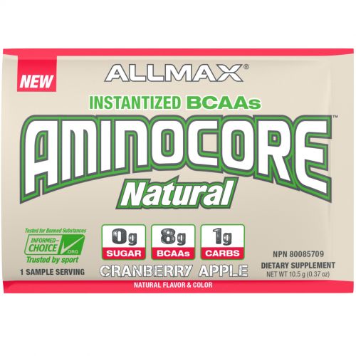 ALLMAX Nutrition, AMINOCORE Natural, Instantized BCAAs, Cranberry Apple, 10.5 g (0.37 oz)