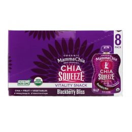 Mamma Chia, Chia Squeeze, Органическая энергетическая закуска из семян чиа со вкусом ежевики, 8 порций, 3,5 унции (99 г) каждая