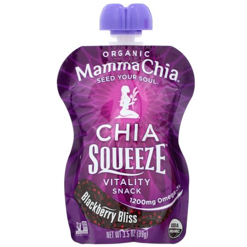 Mamma Chia, Chia Squeeze, Органическая энергетическая закуска из семян чиа со вкусом ежевики, 8 порций, 3,5 унции (99 г) каждая