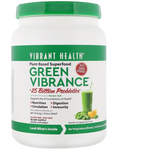 Vibrant Health, Green Vibrance +25 миллиардов пробиотиков, версия 16,0 – 1 кг (35,27 унций)