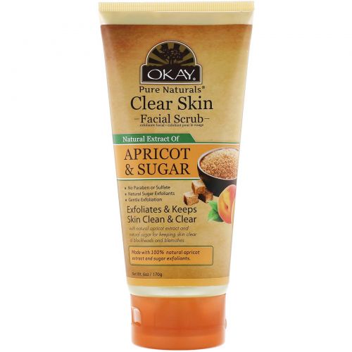 Okay, Clear Skin Facial Scrub, Apricot & Sugar, 6 oz (170 g)