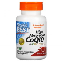 Doctor's Best, Ко-энзим High Absorption CoQ10 высокой абсорбции с биоперином, 200 мг, 60 вегетарианских капсул