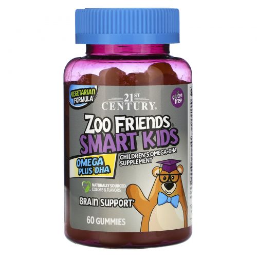 21st Century, Zoo Friends Smart Kids Omega + DHA, 60 gummys