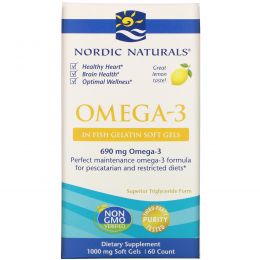 Nordic Naturals, Omega-3, лимон, 1000 мг, 60 мягких капсул