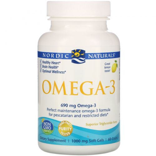 Nordic Naturals, Omega-3, лимон, 1000 мг, 60 мягких капсул