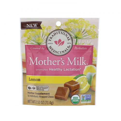 Traditional Medicinals, Organic, Mother's Milk, Lemon, 14 Individually Wrapped Chews, 2.52 oz (71.4 g)