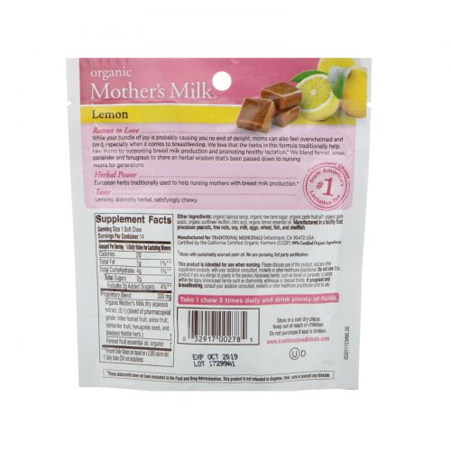 Traditional Medicinals, Organic, Mother's Milk, Lemon, 14 Individually Wrapped Chews, 2.52 oz (71.4 g)