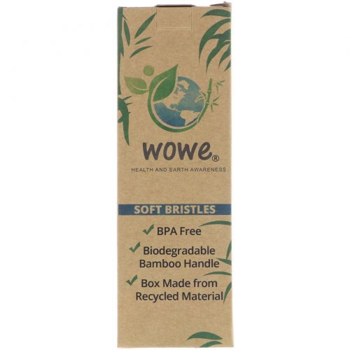 Wowe, Natural Bamboo Toothbrush, Soft Bristles, 4 Pack