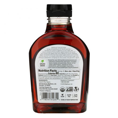 Madhava Natural Sweeteners, Органический Золотой Светло-голубой агавы, 23.5 унций (667 г)