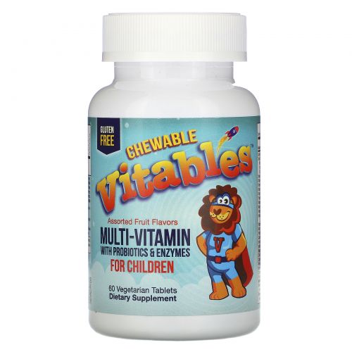 Vitables, Жевательные мультивитамины с пробиотиками и ферментами для детей, с различными фруктовыми вкусами, 60 растительных таблеток