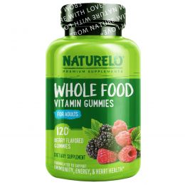 NATURELO, Whole Food Vitamin Gummies for Adults, Berry Flavored, 120 Gummies