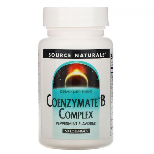 Source Naturals, Коферментный комплекс витаминов B, аромат перечной мяты, подъязычный, 60 таблеток