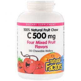 Natural Factors, C 500 мг, Фруктовый микс, 180 жевательных конфет