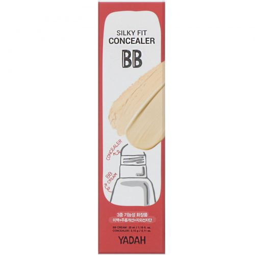Yadah, Silky Fit Concealer BB, 2-in-1, N21 Light Beige, 1.18 fl oz (35 ml) / 0.11 oz (3.15 g)