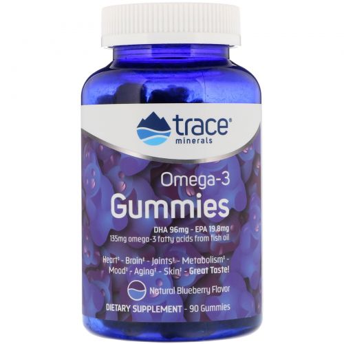 Trace Minerals Research, Omega -3 Gummies, Natural Blueberry, 90 Gummies