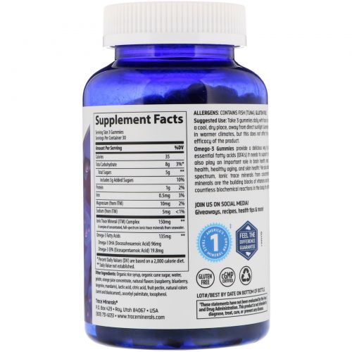 Trace Minerals Research, Omega -3 Gummies, Natural Blueberry, 90 Gummies