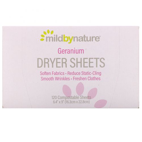 Mild By Nature, Dryer Sheets, Geranium, 120 Compostable Sheets