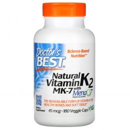 Doctor's Best, Натуральный витамин K2, Mena Q7, 45 мкг, 180 капсул на растительной основе