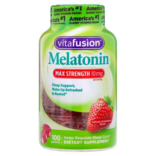 VitaFusion, Мелатонин максимальной силы действия, натуральный клубничный ароматизатор, 10 мг, 100 жевательных таблеток