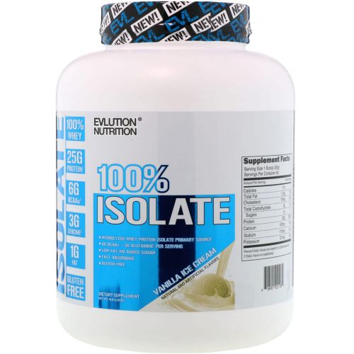 EVLution Nutrition, 100% Isolate, Vanilla Ice Cream, 4 lb (1814 g)