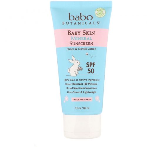 Babo Botanicals, Baby Skin, солнцезащитный лосьон на минеральной основе Lotion, SPF 50, 3 ж. унц. (89 мл)