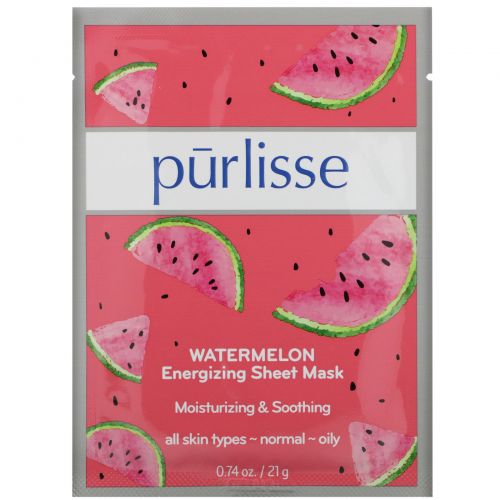 Purlisse, Watermelon, Energizing Sheet Mask, 6 Sheets, .074 oz (21 g) Each