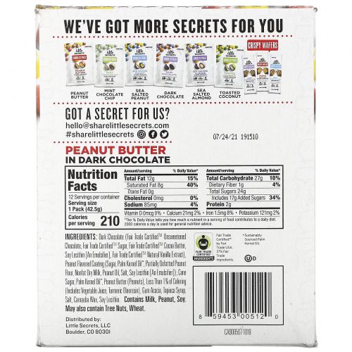 Little Secrets, Dark Chocolate Pieces, Peanut Butter, 12 Pack, 1.5 oz (42.5 g) Each