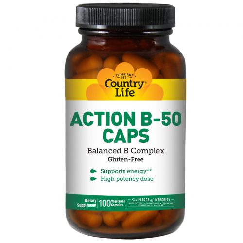 Country Life, Action B-50 в капсулах, 100 вегетарианских капсул