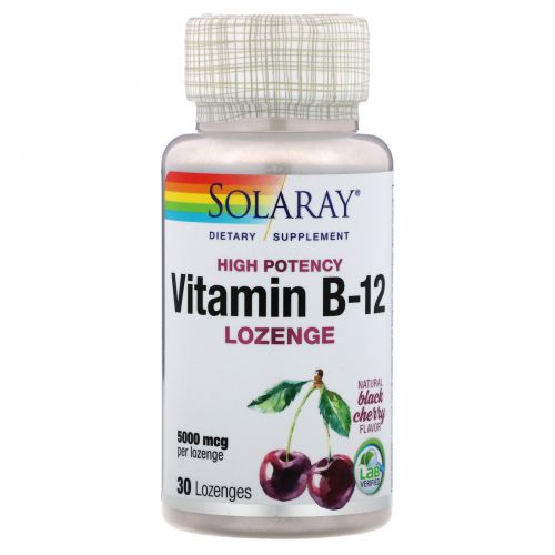 Solaray, Витамин B-12, 5000 мкг, 30 подъязычных таблеток