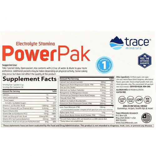 Trace Minerals Research, Electrolyte Stamina, Power Pak, 1200 mg, Tangerine, 30 Packets, 0.18 oz (5.2 g) Each