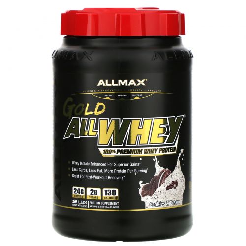 ALLMAX Nutrition, AllWhey Gold, 100% Whey Protein + Premium Whey Protein Isolate, Cookies & Cream, 2 lbs (907 g)