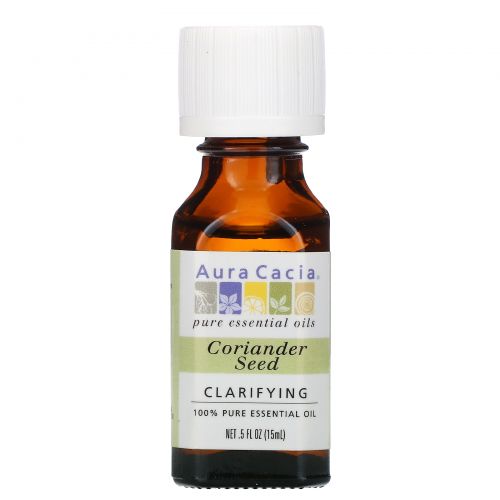 Aura Cacia, 100%-ное чистое эфирное масло семян кориандра, очищающее, 0,5 унции (15 мл)