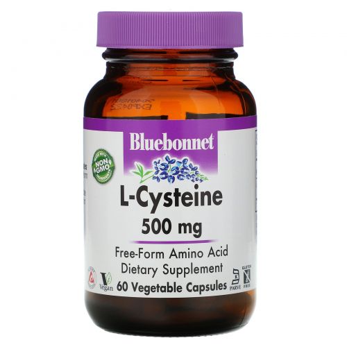 Bluebonnet Nutrition, L-цистеин, 500 мг, 60 капсул в растительной оболочке