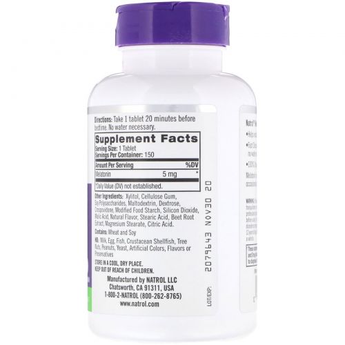 Natrol, Быстрорастворимый меланин, натуральный клубничный вкус, 5 мг, 150 таблеток