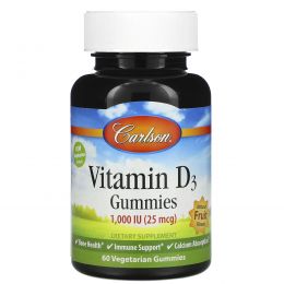 Carlson Labs, Vitamin D3 Gummies, Natural Fruit Flavors, 1,000 IU, 60 Gummies