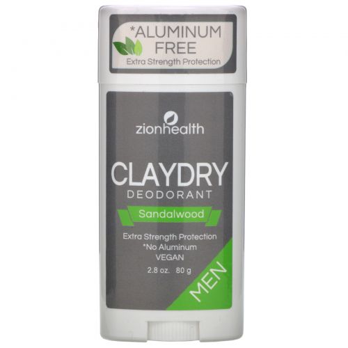 Zion Health, Мужской дезодорант ClayDry с ароматом сандалового дерева, 2,5 унции (70 г)