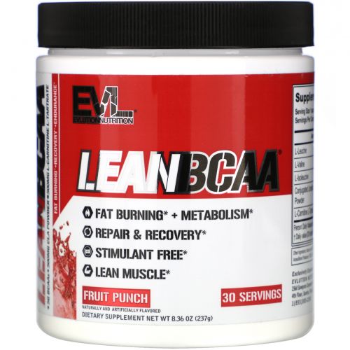 EVLution Nutrition, Stimulant Free LeanBCAA, Fruit Punch, 9.4 oz (267 g)