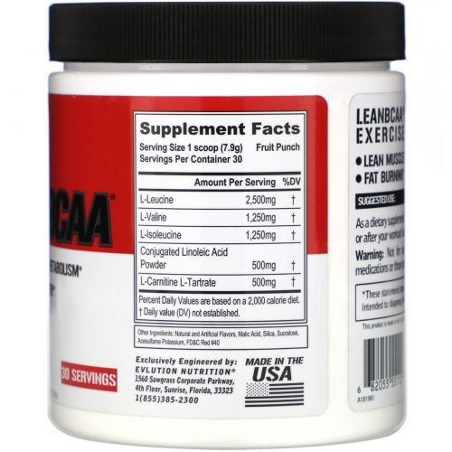 EVLution Nutrition, Stimulant Free LeanBCAA, Fruit Punch, 9.4 oz (267 g)