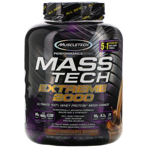 Muscletech, Mass Tech Extreme 2000, тройной шоколадный брауни, 7 фунтов (3,18 кг)