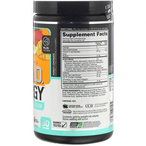 Optimum Nutrition, Энергия незаменимых аминокислот плюс коллаген UC-II, «Манговый лимонад», 270 г (9,5 унций)