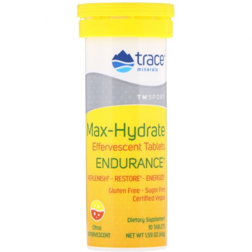 Trace Minerals Research, Max-Hydrate Endurance, Effervescent Tablets, Citrus, 1.59 oz (45 g)