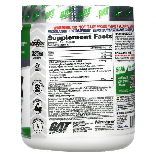 GAT, Nitraflex, Green Apple, 300 Grams Powder, 30 serving