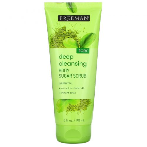 Freeman Beauty, Deep Cleansing Body Sugar Scrub, Green Tea, 6 fl oz (175 ml)