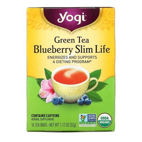 Yogi Tea, Зеленый чай с черникой Slim Life, 16 чайных пакетиков, 1.12 унций (32 г)