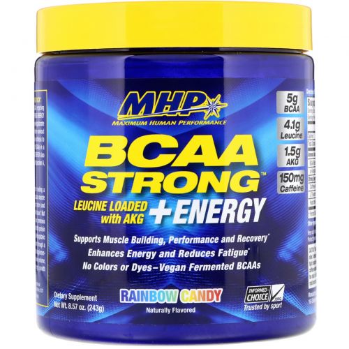 Maximum Human Performance, LLC, BCAA Strong + Energy, Rainbow Candy, 8.57 oz (243 g)