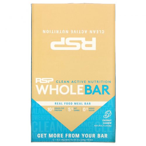 RSP Nutrition, Whole Bar, Coconut Cashew, 12 Bars, 1.76 oz (50 g) Each