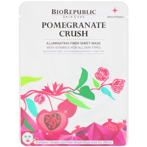 BioRepublic Skincare, Pomegranate Crush, Illuminating Fiber Sheet Mask, 1 Sheet, 0.63 oz (18 ml)