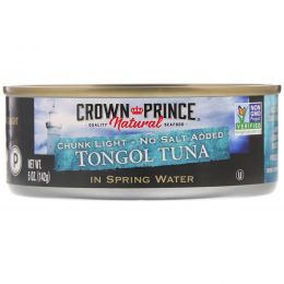 Crown Prince Natural, Кусочки легкого тунца тонгол – без добавления соли, в родниковой воде, 5 унций (142 г)