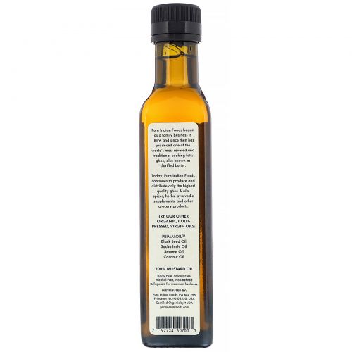 Pure Indian Foods, Organic Mustard Seed Oil, Cold Pressed, Virgin, 250 ml