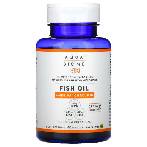 Enzymedica, Aqua Biome, рыбий жир + куркумин Meriva, лимонный вкус, 60 гелевых капсул